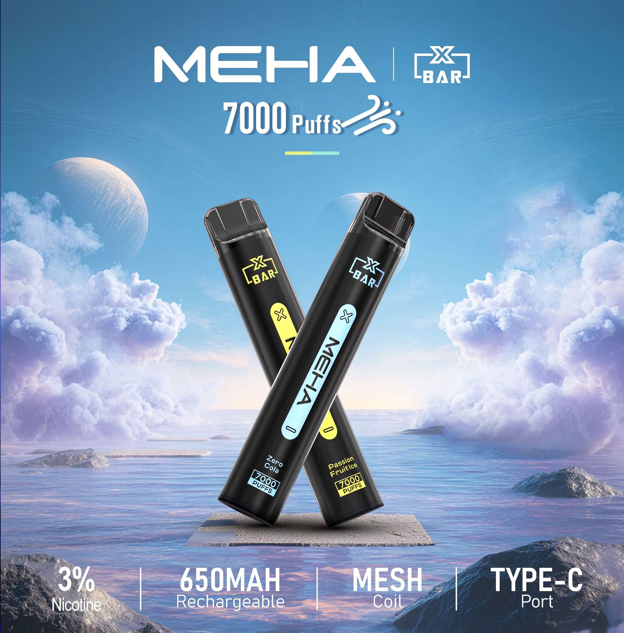 Meha Xbar 魅嗨小黑條7000口|一次性電子煙・16種熱門口味・大容量續航
